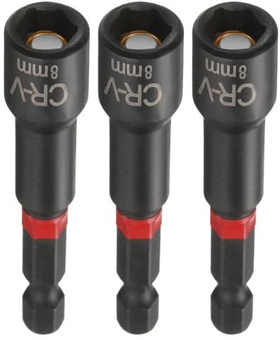 sourcing map 3pcs Nut Driver Drill Bit 8mm Metric Socket 1/4 Hex Shank 3 (65mm) Long Magnetic 6-Point Sockets Quick Change Phosphated CR-V Steel Bolt Setters for Power Drill Drivers, Black