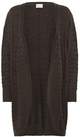 KAFFE Women's Cardigan Open Front Mid-Thigh Length Chevron Pattern Regular Fit Sweater, Black Coffee, L