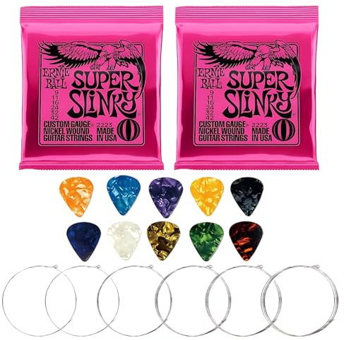 Electric Guitar Strings, 12 Pcs Guitar Strings 09-42 Gauge with 10 Picks, Guitar Strings Electric Nickel Wound for Bright Tone, Durable for Practice, Electric Guitar Live Performance and Studio Record