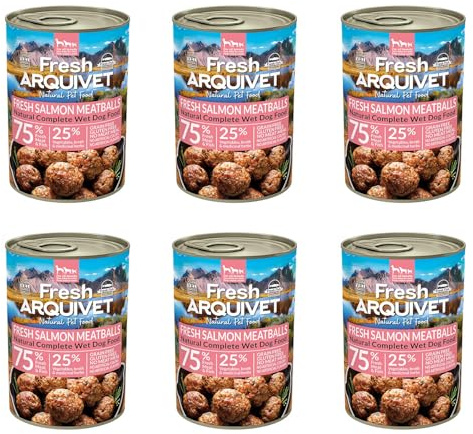 ARQUIVET - Pack de 6 unités de Saumon Frais - Boîtes de boulettes de Saumon - Boîtes de 400 g - Nourriture Humide pour Chiens, Toutes Races
