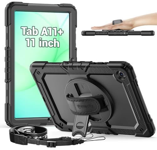 Timecity Hülle für Samsung Galaxy Tab A11+ Plus/ A9+ Plus 11 Zoll,2025/2023 | 360° Drehbarem Ständer/Handschlaufe, Schultergurt, Für Samsung Galaxy Tab a11+ Hülle, mit Stoßfeste Displayschutz-Schwarz