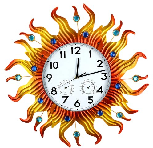 shumi Grandes horloges solaires d'extérieur avec thermomètre et hygromètre, 50,8 cm