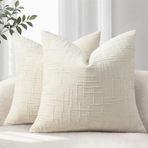 YCOLL Kissenbezug 40x40 2er Set Sofakissen aus Weichem Chenille Stoff Kissenbezüge Beige Dekokissen Sofa & Wohnzimmer Dekokissenbezüige für Gemüitliche Heimdekoration Zierkissenbezüge