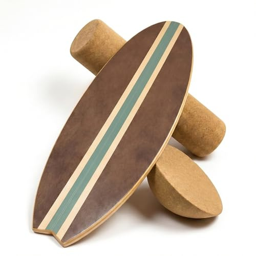 Balance Board 78 cm aus Ahornholz, Surf Design, 3-in-1 Trainingsset