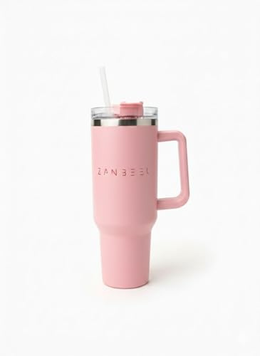 Zanbeel Large Capacity Insulated Tumbler with Handle and Straw, Stainless Steel Vacuum Travel Mug, 40oz (Pink)