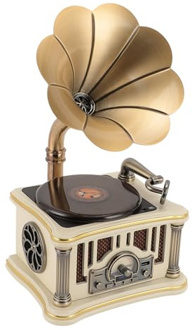MENDUNER Altavoz Bluetooth de Gramófono Vintage, Diseño Retro de Tocadiscos con Altavoces Dobles de Alta Fidelidad, Radio FM con Control Remoto, para Decoración del Hogar y (White)