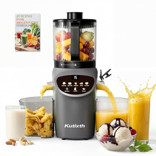 Kutixth Entsafter, 450W Slow Juicer, Saftpresse mit 156mm Großer Fütterungsrutsche für Ganze Gemüse und Obst, Entsafter Gemüse und Obst Testsieger 3L Füllvolumen