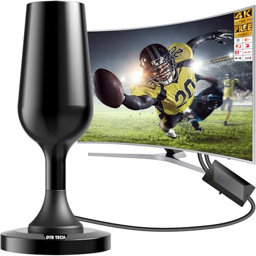 Zimmerantenne,Dvbt2 antenne mit verstärker innen,Dvbt antenne,Dvb-t2 Zimmerantenne für Fernseher,Wave max antenne 360° Allroundempfang,4K/1080P HD,ideal für lokale Sender,3m Kabel (Schwarz)