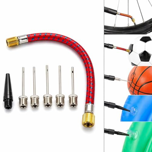 OTHERWISETRIVIAL Kit Adattatori Universale con Tubo Flessibile di Prolunga per il Gonfiaggio di Palloni, Gomme Bicicletta