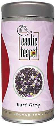 The Exotic Teapot - Supreme Earl Grey Blue Flower, 150g Tin, Premium Loose Leaf Black Tea Infused with Bergamot