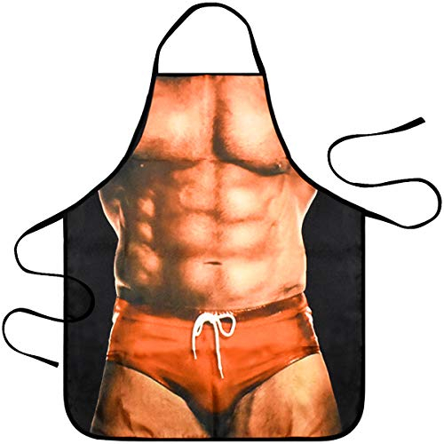 HQdeal Kochschürze Küchenschürze Lustige Schürze mit Muskelmann, Grillschürze für Männer Geschenk für Herren, ideal für Grillparty Costume