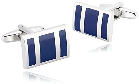 Beydodo Manschettenknöpfe Hemd BusinessRechteck mit Streifen Edelstahl Herren Hochzeit Manschettenknöpfe (Cufflinks) Silber Blau