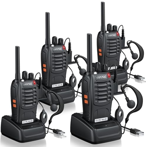 eSynic 4Pack Professional Walkie Talkies for Adults Rechargeable Walkie Talkies 16CH Two Way Radio Hand Free VOX Walkie Talkie With Earpieces& LED Lights Wonderful Gifts For Adults Kids etc