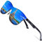 KITHDIA Klassik Polarisiert Sonnenbrille Herren Aluminium Magnesium Metallrahmen S143 (Blau Linse/Schwarz-S8203)