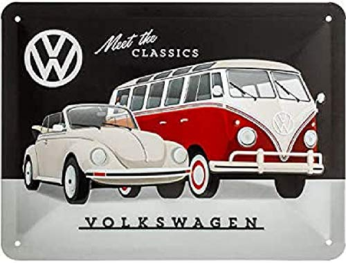 Nostalgic-Art Plaque vintage Volkswagen – VW – The Classics – Idée de cadeau pour le bus VW & Coccinelle, en métal, Déco design retro, 15 x 20 cm