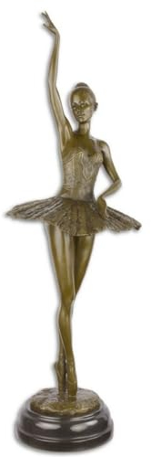 Casa Padrino Luxus Bronze Skulptur mit Marmorsockel Ballerina Bronze/Schwarz 22 x 20,4 x H. 66,5 cm - Bronzefigur - Dekofigur - Deko Accessoires