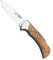 Navaja Cudeman 323-LF hoja de acero ACX-380 de 9,5 cm y empuñadura de olivo satinado de 11,5 cm con funda de cuero para Caza, Pesca, Supervivencia y bushcraft + Portabotellas Regalo
