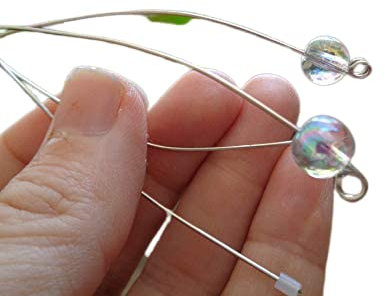 ✿ SEHR LANGE SEIFENBLASEN GLAS ALPAKA DRAHT OHRRINGE ✿ transparente extravagante Ohrringe