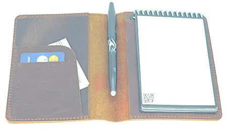 JJNUSA Compatible with Rocketbook Mini Cover Leather Journal Cover for Moleskine Pro Pad Pocket Mini Pocket Notepad Holder Memo Book Refills Spiral Notebooks Card Holder Mini 3.5 x 5.5 Brown