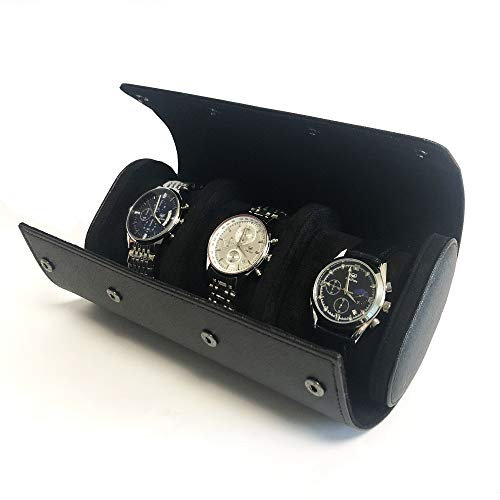 Longjet Uhren-Reiseetui für Herren, tragbare Uhrenrolle, Organizer-Box mit abnehmbarem Samt-Kissenhalter (schwarzes Kreuz)