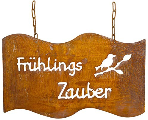 B2S BACK2SEASON Metall Tafel Frühlingszauber Edelrost zum hängen mit Kette Gartendeko B=45 cm