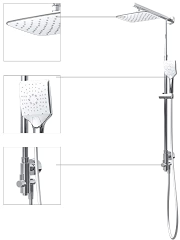 Schulte DuschMaster Rain II mit Umsteller White Style, Kopfbrausenform eckig, Duschystem mit Kopf- und Handbrause, D96314