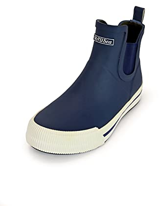 MADSea Stivali in gomma unisex Short Story | Stivali da pioggia in gomma da giardino impermeabili | gambo corto alla caviglia, blu scuro e bianco., 46 EU