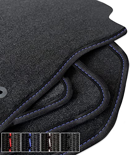 moto-MOLTICO Premium Auto Velours Autoteppiche Schwarz Automatten passend für Audi A3 III 8V, Seat Leon III, VW Golf VII 2012-2020 - Blaue