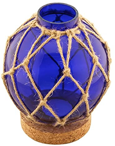 linoows Fischerkugel Teelicht, Teelichthalter Fischernetz Glas im Netz, Blau Ø 13 cm