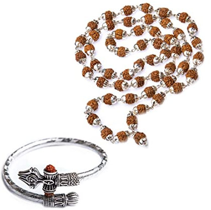 Wonder Care Authentic Rudraksh Natural 5 Face Mala con 108 + 1 perlina – Real Himalayan Rudraksha Seeds ornamento religioso rosario Japa Mala, collana importata dal Nepal, Perla Oro