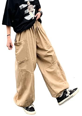 Skateboard Frog Baggy Cargohose Gothic Harajuku Hohe Taille 90er Jahre Lose Y2K Damen Streetwear Lose Hose (Khaki 2,S)