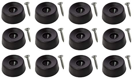 Piedini in Gomma Vipla Semi Morbida Antiscivolo per Sedia, Tavolo, Tagliere, Cassa, ecc. (Ø 22x8 mm. 12 pz + 12 Vite, NERO)