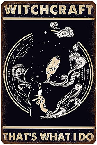 Loyience Retro-Metall-Blechschild, Hexe, Magick-Poster, Wicca-Poster, Halloween, Hexen, Dekoration, magische Wandkunst, Hippie, Hexe, Geschenk, Neuheit, Schlafzimmer, Küche, Zuhause, Café, Bar,