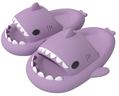 ChayChax Ciabatte Squalo Estive Open Toe Donna Uomo Bambini Coppia Ciabatte da Doccia con Squali Simpatico Cartone Animato, Sandali ,Viola,34/35 EU