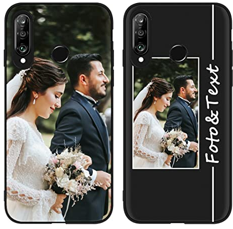 Yoedge Coque Personnalisée pour Huawei P30 Lite 6,15, Personnalisable Housse Étuis avec Photo Image Texte Etui, Mince TPU Silicone Antichoc Protection Custom Cover pour Huawei P30 Lite, Noir