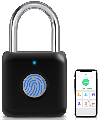 Fingerabdruck Schloss, Anweller Smart Schloss mit Bluetooth, Vorhängeschloss Fingerabdruck, Schloss mit Fingerabdruck Klein für Gym, Büro, Haus, Garten, Schrank u.v.m