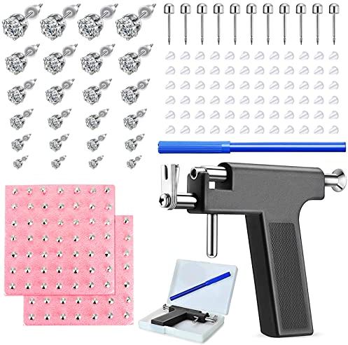 Longbeauty 248 Stk Ohrloch Stecher Ohrlochpistole Kit Edelstahl Piercing Pistole mit Ohrsteckern Körperpiercing Werkzeugset für Nase Lippe Septum Ohr, Schwarz