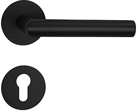 SOTECH Türdrückergarnitur THORE Profilzylinder (PZ) Edelstahl SS304 schwarz (130x60 mm Ø 20 mm, für Türstärken 35-52mm, Flachrosetten Höhe 3 mm, magnetische Cliptechnik) mit Befestigungsmaterial