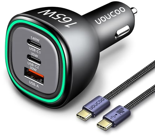 165W USB C Car Charger Fast Charging,UOUCOO Type C Car Charger PD3.1 140W PD3.0 100W Super Car Phone Charger Fast Charge Adapter for i Phone15Pro Samsung S22 S21 iPad M acBook pro Laptop Steam Deck