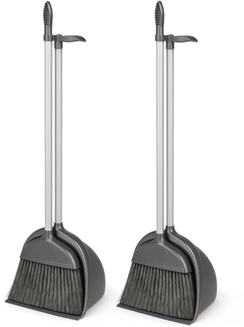 Best House Broom Dustpan Set Long Handle Broom and Dustpan, Dustpan and Brush Set for Sweeping and Cleaning - Grey (2 Set)