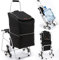VEVOR Transportkarre 15/35/100kg Sackkarre Aluminiumlegierung Treppensackkarre Leichtgängige Räder Treppensteiger mit 5L-Aufbewahrungstasche und Sitz Ideal für Lagerhäuser Flughäfen Einkaufszentren