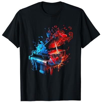 Piano Klavier Flammen Jazz Komponist Keyboard Pianist T-Shirt