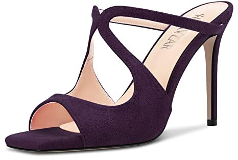 HEUIVZAR Donna Alto High Spillo Tacco Heel Aperte sulla Quadrata Punta Sandali Slip-on Slingback da Matrimonio Dress 10 CM Heels Viola A 36 EU