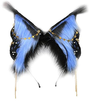 Fxaelian Serre-tête avec oreilles en fausse fourrure pour cosplay, animal de compagnie, papillon, fée, renard, loup, chat, chien