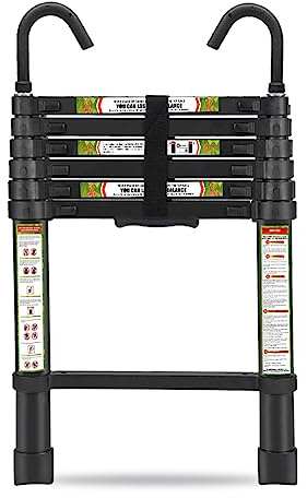 RIKADE Telescopic Ladder, 6.5 ft Aluminum Telescoping Ladder with Non-Slip Feet and Stable Hook, Portable Extension Ladder for Household and Outdoor Working, Max Load 330 lb, Black