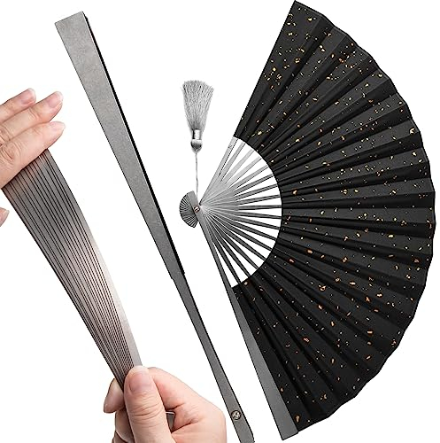 TISUR Abanico de mano plegable de titanio, ventilador de mano chino Kung Fu Tai Chi plegable festival, equipo Edc y gadgets para hombres todos los días llevar (negro)