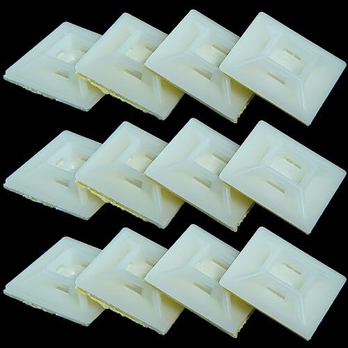100 pcs 19mm x 19mm Natural Cable Tie Bases - Self Adhesive White Nylon Fixing Mounts for Secure Cable Management - Premium Sticky Base Pads for Home, Office & DIY - Just Cable Ties