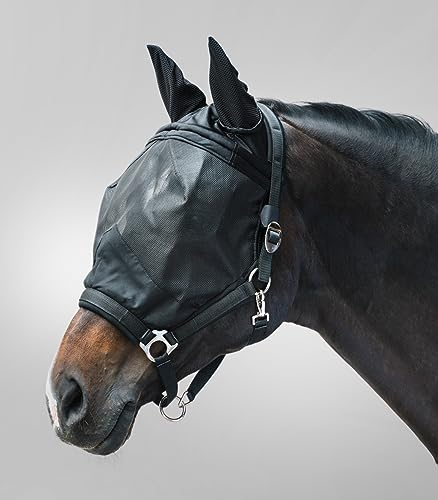 Waldhausen Fliegenmaske Premium mit Halfter, mit Ohrenschutz, schwarz, VB