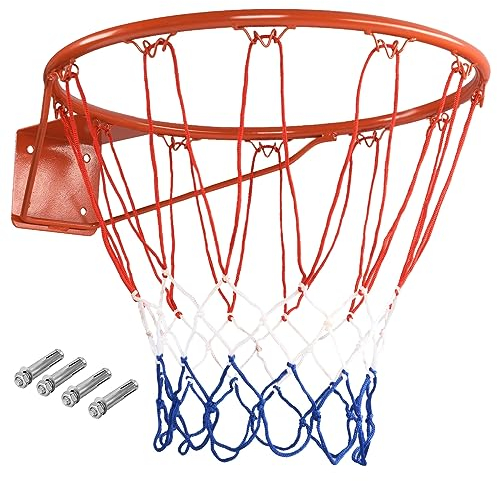 COSTWAY Basketball Hoop Wall Mounted, 46cm Replacement Basketball Rim with Net, Indoor Outdoor Hanging Basket for Kids Adults (Nylon Net)