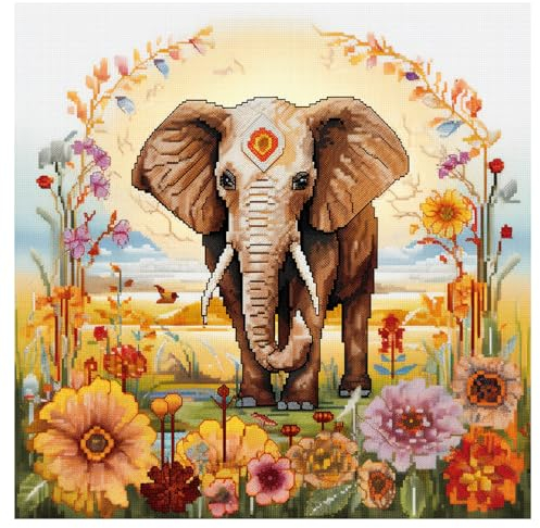 cukol cukol Elefant Kreuzstich Set Vorgedruckt Erwachsene, Tiere Stickvorlagen Stickbild Stickbilder Stickpackungen Stickpackung Stickset Sticken Set für Anfänger, Beginner Cross Stitch Kit Stickerei